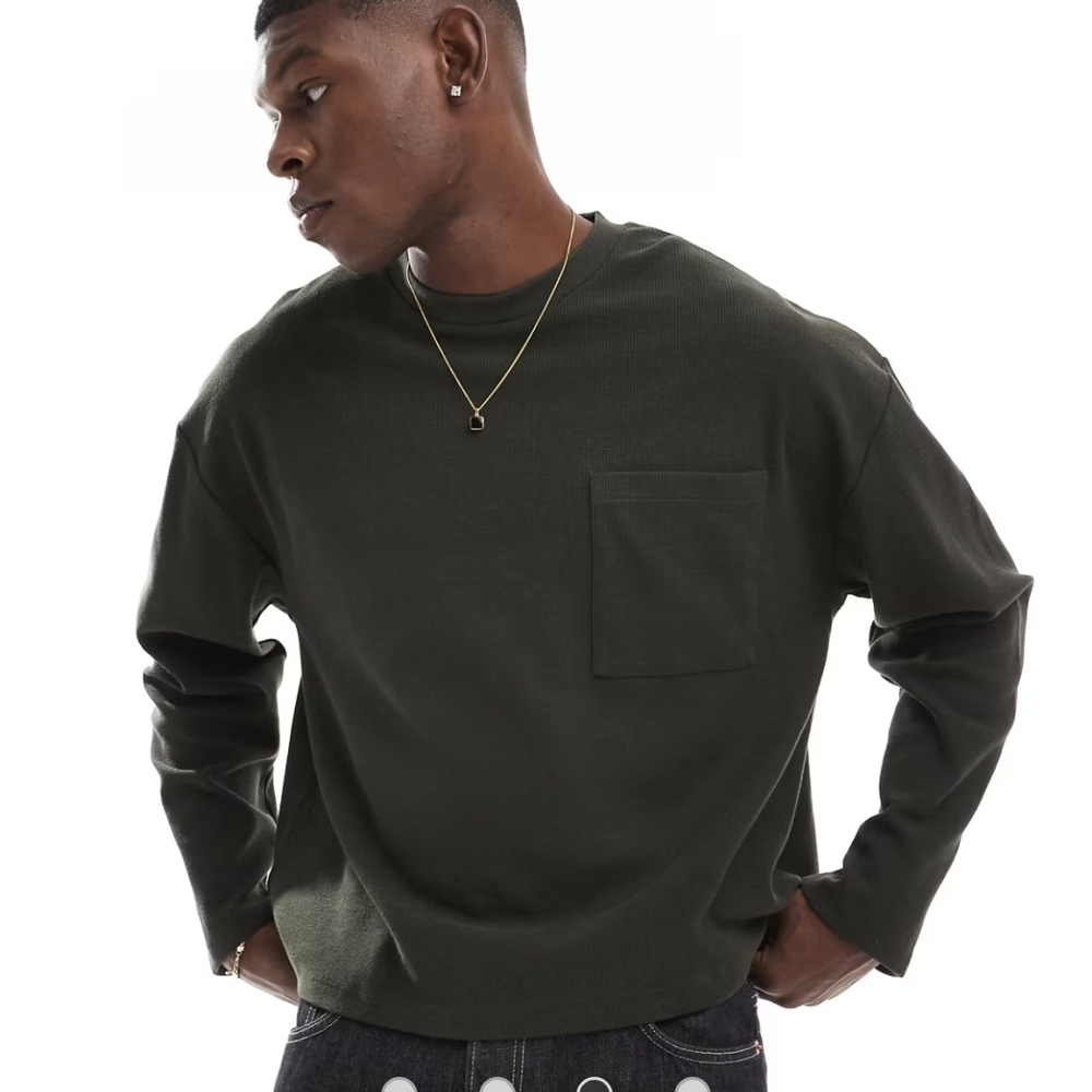 ASOS DESIGN oversized long sleeve t-shirt with front pocket in dark khaki